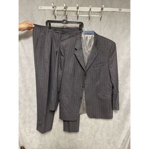 Bachrach Suit‎ Men 46L Gray Pink Striped Italy 3B Wool Career Pants 35X33 Luxury
